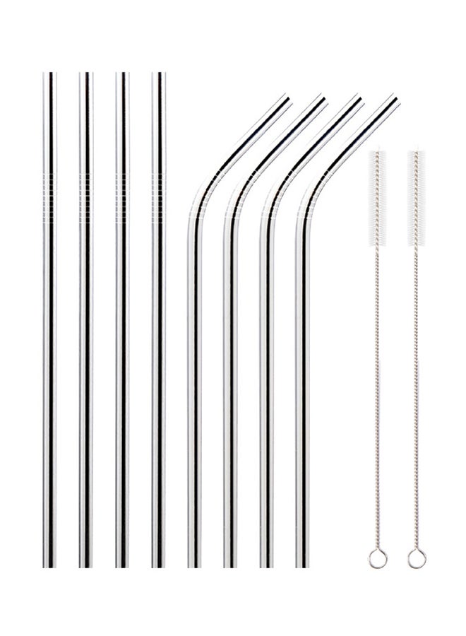 10-Piece Stainless Steel Drinking Straw Set Silver 26.7x0.6centimeter - Image 1